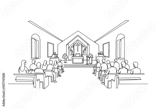 Elegant single line drawing illustration of a Thanksgiving servi