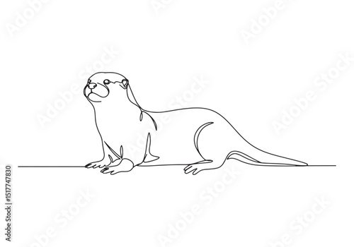 Elegant Otter Portrait, A Minimalist Continuous Line Art Illustr
