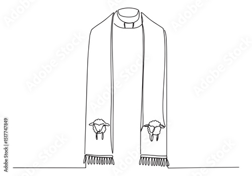 Elegant One-Line Drawing of a Priest's Stole with Sheep Embellis