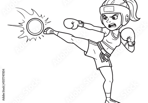 Female kickboxer delivering a powerful kick in a black and white