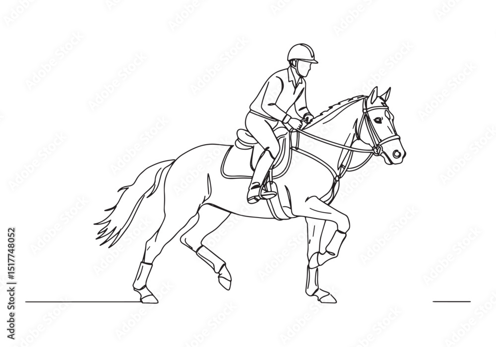 Fototapeta premium Elegant single line art depicting a male equestrian on horseback