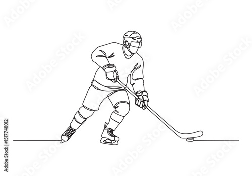 Continuous Line Drawing of a Male Ice Hockey Player Illustration