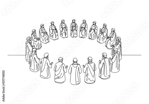 Continuous Line Art of Prophets in Circular Formation Illustrati