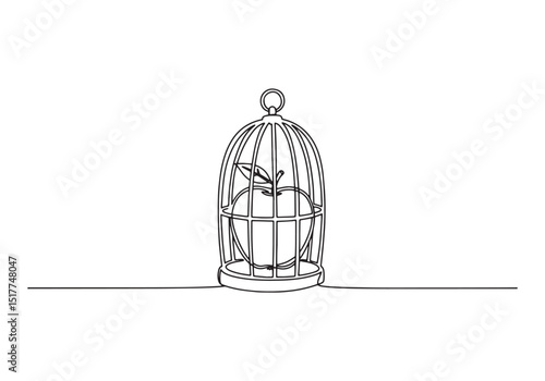 Continuous line drawing of forbidden fruit inside a birdcage evo