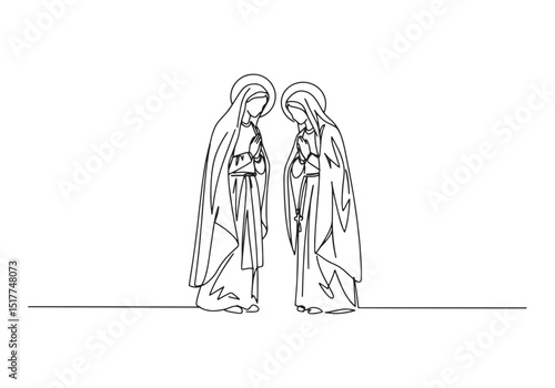 Our Lady of Lourdes, Continuous Line Art Depiction of Holy Devot