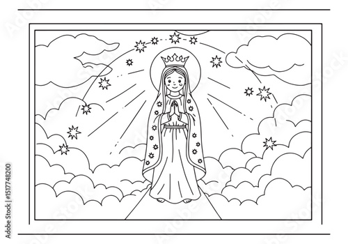 Divine Inspiration, A Coloring Page of Crowned Saint Mary Illust