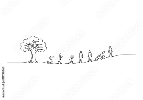 The Genesis narrative depicted in a continuous line art creation