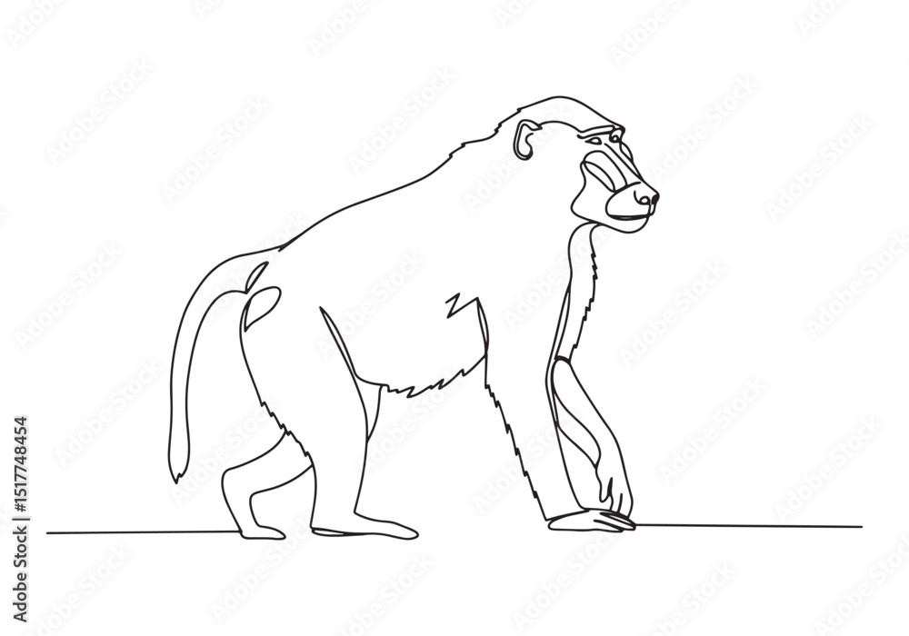 Obraz premium Elegant continuous line drawing of a baboon in minimalist style