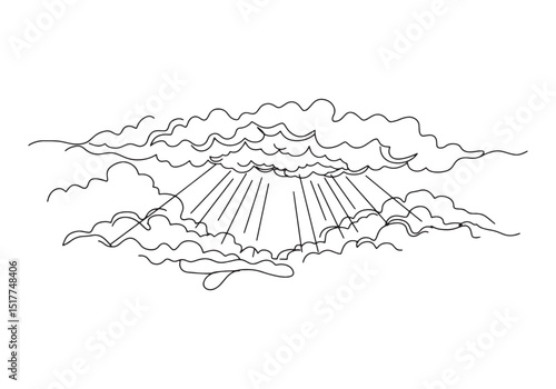 Minimalist one-line drawing of sun rays breaking through the clo