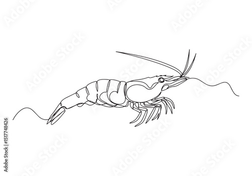 Elegant monochrome line drawing of a brine shrimp underwater sce