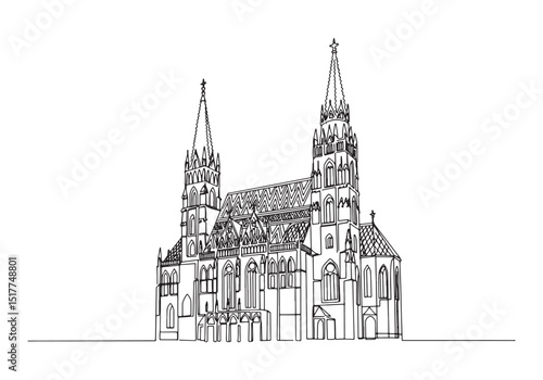 Continuous Line Drawing of Frauenkirche Munich Architectural Lan