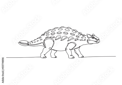 Simple Ankylosaurus dinosaur illustration in continuous line dra