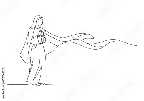 Elegant depiction of a woman in prayer with flowing veil in mini