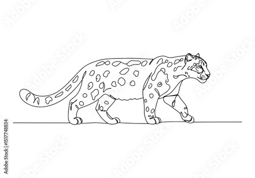 Elegant snow leopard illustration in continuous oneline drawing