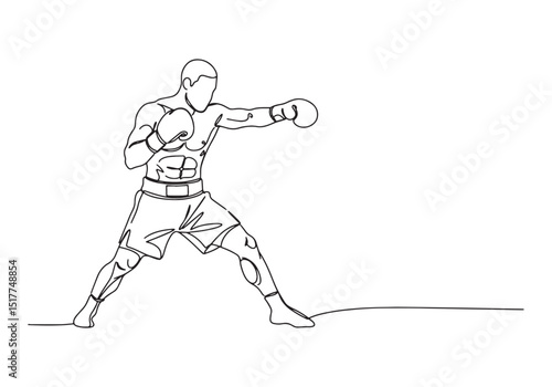 Dynamic Boxing Athlete, Continuous Line Art Illustration of a Ma