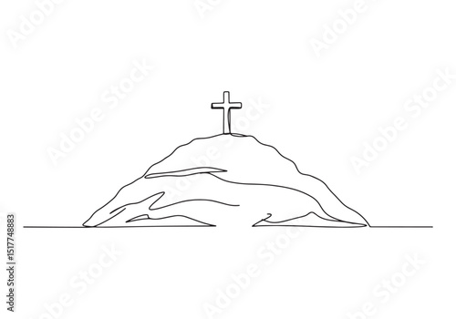 Golgotha Hill Continuous Line Drawing, A Symbolic Representation