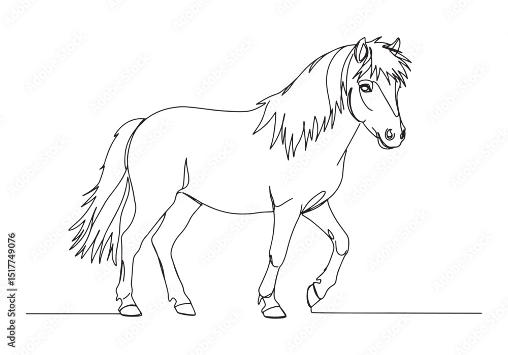 Obraz premium Shetland Pony Illustration in Minimalist Continuous Line Art Sty