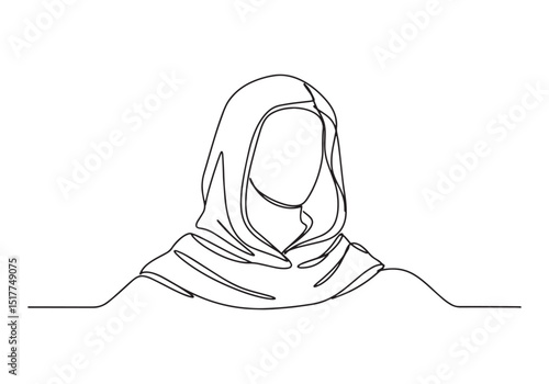 Continuous Line Drawing of a Monk's Hooded Figure in Black and W