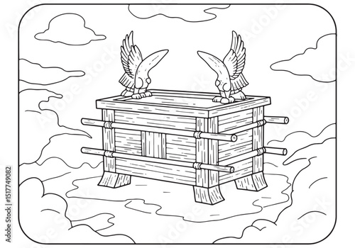 Detailed Coloring Page of Ark of the Covenant with Cherubim and