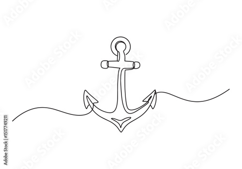 Elegant Anchor Symbol in Continuous One-Line Drawing Illustratio
