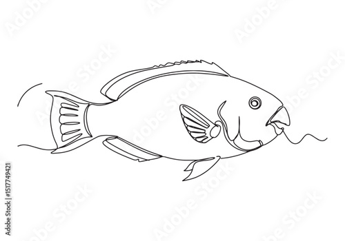 Elegant line art illustration of a parrotfish in a single contin