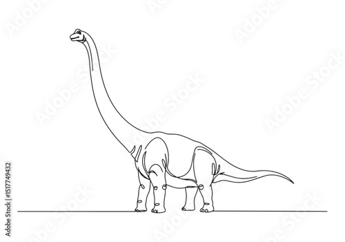 Brachiosaurus dinosaur in continuous line art drawing, elegant a