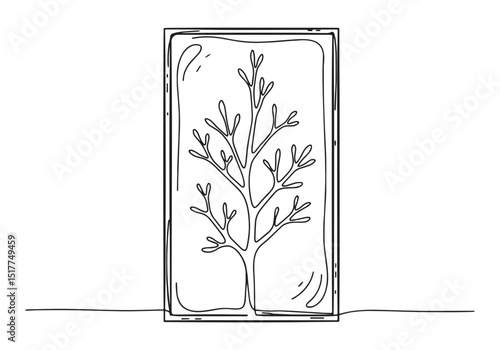 Elegant tree illustration encased in a rectangular frame, minima
