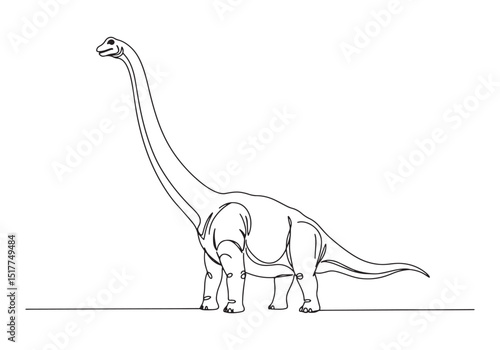 Elegant brachiosaurus continuous line drawing illustration in bl