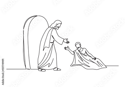 Continuous Line Illustration Depicting Jesus Raising Lazarus fro