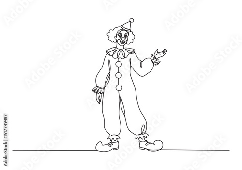 Elegant continuous line drawing of a friendly female clown chara