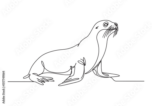 Elegant sea lion in continuous line art, a minimalist monochrome