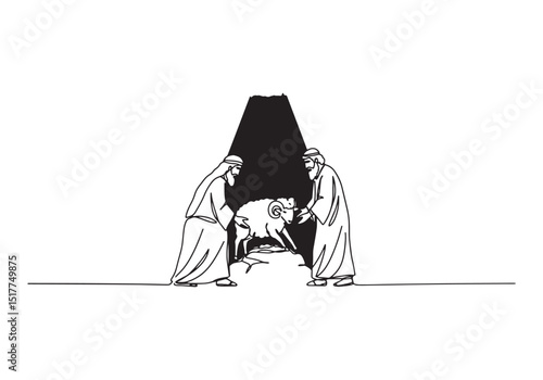 Elegant continuous line drawing of Abraham sacrificing a lamb to