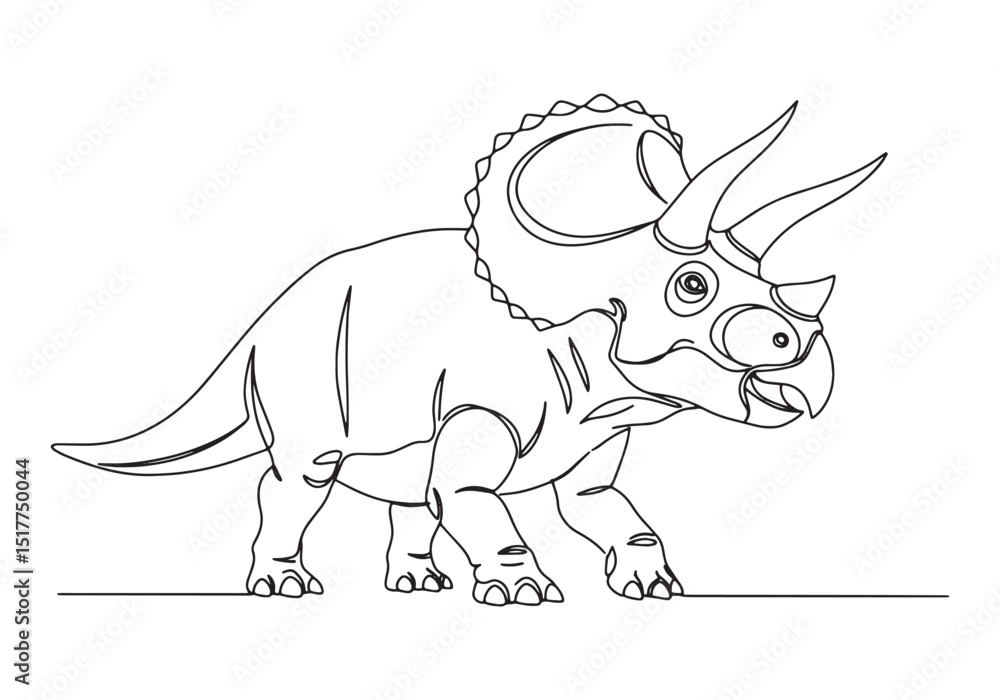 Obraz premium Triceratops Illustration, Single Continuous Line Drawing of a Pr