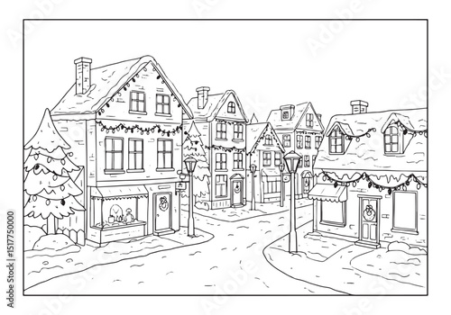 Wallpaper Mural Charming Snowy Street Scene Coloring Page with Festive Decoratio Torontodigital.ca