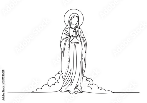 Virgin Mary Continuous Line Drawing Illustration - Minimalist Re