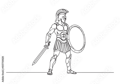 Ares, the God of War, in a Striking Continuous Line Drawing Illu