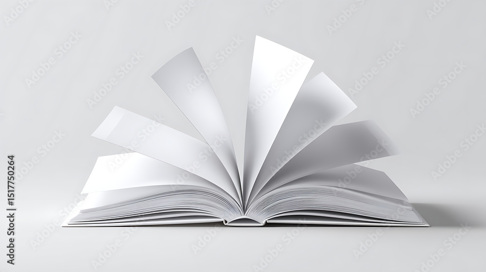 Obraz premium Open book with blank pages fanned out against a white background