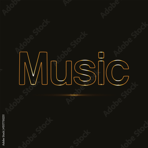 Elegant golden gradient "Music" text vector on a deep black background. Perfect for music branding, banners, cover art, or promotional graphics that need a sleek, modern, and eye-catching style.
