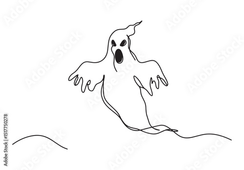 Spooky spectre continuous line drawing for halloween illustratio