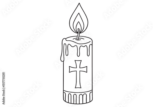 Elegant one-line drawing of a lit Paschal candle for religious e