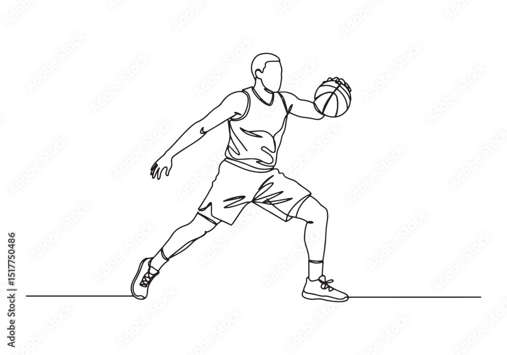 Fototapeta premium Male Basketball Player in Action Continuous Line Drawing Illustr
