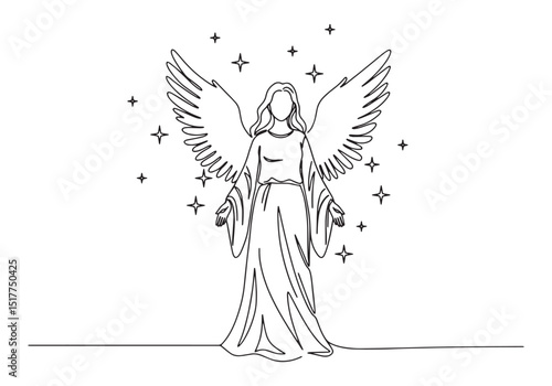 Elegant angel depiction in continuous line art, a minimalist eth