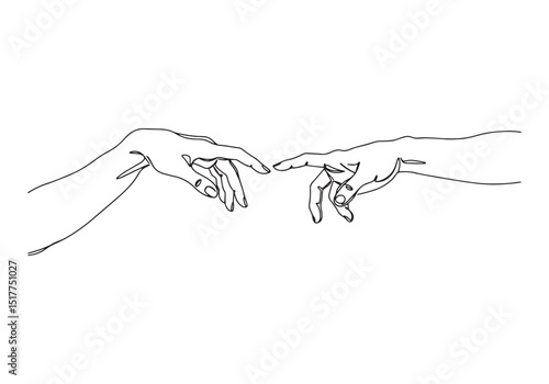 Creation of adam hands in continuous line drawing art minimalist