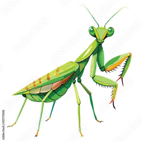 Vibrant Green Praying Mantis Detailed Illustration Nature Insect Entomology Zoology Wildlife Art