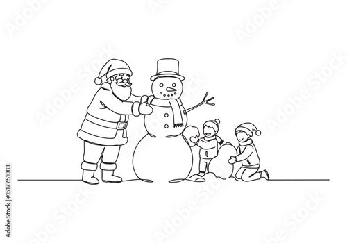 Festive Fun, Santa and Children Building a Snowman in Continuous