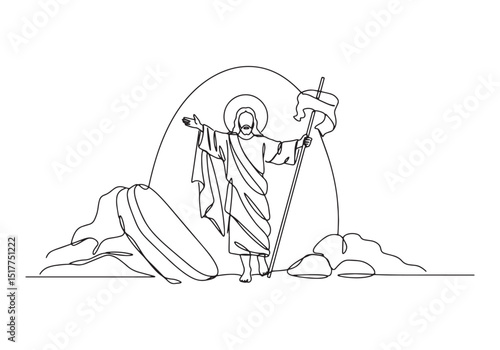 The Resurrection of Jesus Christ continuous one-line drawing ill