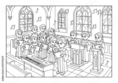 Wallpaper Mural Enchanting church choir in a coloring book style with stained gl Torontodigital.ca