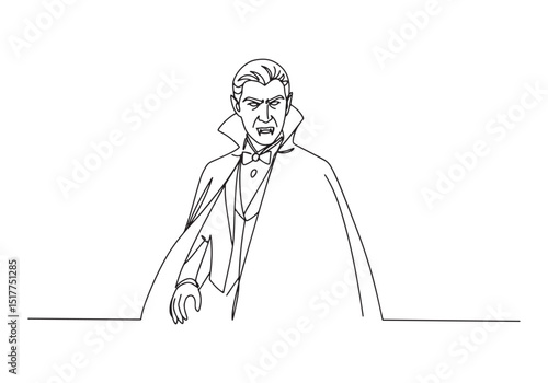 Iconic Dracula Depicted in Continuous Line Drawing, Black and Wh