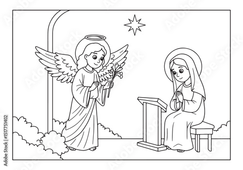 The Annunciation Coloring Page, Gabriel's Visit to the Virgin Ma