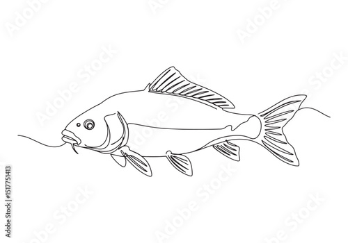 Elegant carp illustration created with a continuous line drawing